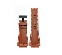 MBUIOPJ 34 * 24mm Convex End Italian Calfskin Cowhide Watch Band Compatible With Bell Series BR01 BR03 Strap Watchband Bracelet Belt Ross Rubber Men(Brown BK)