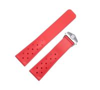 MBUIOPJ Breathable Silicone Watchband Compatible With TAG Heuer F1 CAZ201 WAZ2113 CAZ1010 Watch Strap Soft Rubber Bracelet And Folding Buckle 22mm(Red silver clasp)