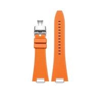 MBUIOPJ Quick release 27mm Silicone Watch Strap Compatible With Tissot PRX T137.407 T137.410 Fluorine Rubber Watchband men's Bracelet(Orange-silver6)
