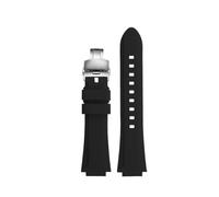 MBUIOPJ Silicone Rubber Watchband Compatible With Oris Aquis 7330 7740 Striped Watch Band Convex Strap Wristband Black Blue 24x11mm 24x12mm(Black silver,24-12mm)