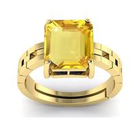 MBVGEMS Yellow Ring, 10.00 Carat 10.30 Carat Gold Plated Adjustable Ring, Astrological Gemstone for Women and Men (Lab Tested) Certified Gold Plated, Yellow Sapphire Gold Plated