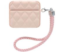 MC Fashion for AirPods 4 Case, Quilted PU Leather Protective Cover with Braided Lanyard Slim Diamond Pattern Compatible with AirPods 4th Gen (2024) (Pink)