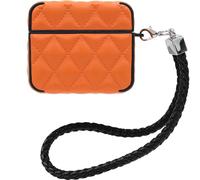 MC Fashion for AirPods 4 Case, Quilted PU Leather Protective Cover with Braided Lanyard Slim Diamond Pattern Compatible with AirPods 4th Gen (2024) (Orange)