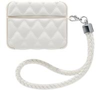 MC Fashion for AirPods Pro 3 Case, Quilted PU Leather Protective Cover with Braided Lanyard Slim Diamond Pattern Compatible with AirPods Pro 3 (2025) (White)