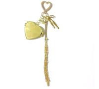 MC Fashion Mesh Lipstick Keychain with Heart/Star Charm & Mini Mirror - Cute Lipstick Holder Key Ring for Purse Bag Decor, Gold+Heart, 7IN X 1.6IN, Fashionable & Versatile