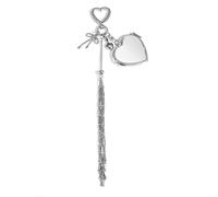 MC Fashion Mesh Lipstick Keychain with Heart/Star Charm & Mini Mirror - Cute Lipstick Holder Key Ring for Purse Bag Decor, Silver+Heart, 7IN X 1.6IN, Fashionable & Versatile