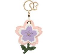 MC Fashion PU Leather Keychain Holder Case Compatible with AirTag, Cherry Flower GPS Tracker Case Charm Key Ring (Purple)