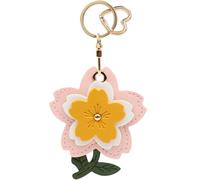 MC Fashion PU Leather Keychain Holder Case Compatible with AirTag, Cherry Flower GPS Tracker Case Charm Key Ring (Yellow)