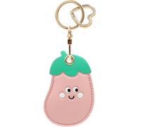 MC Fashion PU Leather Keychain Holder Case Compatible with AirTag, Cute Fruits and Vegetables GPS Tracker Case Charm Key Ring (Eggplant)