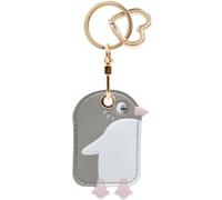 MC Fashion PU Leather Keychain Holder Case Compatible with AirTag, Cute Penguin GPS Tracker Case Charm Key Ring (Gray)