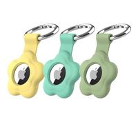 MC Fashion Silicone Case Compatible with AirTag, [3 Pack] Cute Flower Soft Protective Cover with Key Ring (Yellow+Mint+Matcha Green)