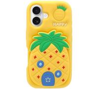 MC Fashion Silicone Case for iPhone 16, Cute 3D Fruit Pineapple Soft Protective Cover with Stand for Girls Women