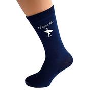 MC GIFTS I'd Rather Be Surfing with Surfboard and Board Image Printed in White on NAVY BLUE Cotton Rich Socks. One Size, UK adult 8-12