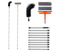 MC-Hotfire 3.95m Window Squeegee Cleaner Tool Kit - 10-Section Connectable Pole with Gutter Cleaning Tools, Window Washer & Silicone Squeegee for Cleaning Glass, Mirrors, Cars, Roofs & Gutters