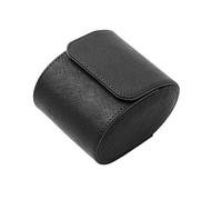 MC LEATHER Watch Case - Black Leather Watch Roll with Velvet Interior - Portable Watch Storage for Men - Oval Shape - 3.14*3.9*2.7 inches - Father's Day Gift
