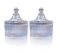 MC MEICHUANG 2 Pack Glass Sweet Jars for Candy Buffet with Lids, Apothecary Jar, Bathroom Storage Organizer for Cotton Jewelry, Sweets, Wedding (Crystal Colorful)