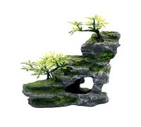 MC MEICHUANG Aquarium Decoration Resin Mountain View Rockery, Fish Tank Ornament with Artificial Plants for Betta & Shrimp to Hide and Play, Landscape Cave for Freshwater Aquascaping