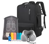 MC MICUS- Black Rucksack 40L Travel Backpack for Men, Cabin Bag 45x30x16cm for Ryanair & EasyJet, Laptop Bag for Men, Underseat Cabin Luggage, Includes Neck Pillow, Bottles, Shoe Bag, Rucksack Woman