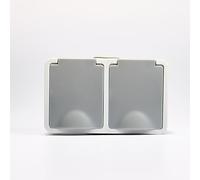MC POWER Wet Room Double Socket Surface-Mounted | Fix | Double Socket 2-Way Horizontal Plug Connection, 250 V 16 A, IP54, AP Grey