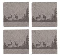 MC-Trend Felt Coasters "Forest Landscape with Deers" 10 cm Made of 5 mm Thick Felt Practical Felt Coasters for Drinks Glasses Cups Deer Table Decoration (Set of 4 Cream + Square/Stag in the Forest)