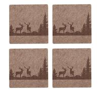 MC-Trend Felt Coasters Forest Landscape with Deers cm Made of 5 mm Thick Felt Practical Felt Coasters for Drinks Glasses Cups Stag Table Decoration (Set of 4 Brown + Square/Deer in the Forest)