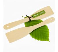 MC-Trend Set of 2 Beech Wood Spatulas - 28 x 5.5 cm - Sustainable, Robust & Heat Resistant - Gentle on Coated Pans, Wooden Cooking Spoon Kitchen Utensil Set, Natural