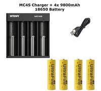 (MC4S Charger + 4x 9800mAh ) XTAR MC4S Portable 4 slot 18650 battery Charger with Type C Charging port for 3.7V with Batteries