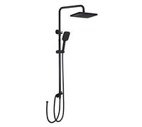 MCADYS Black Height Adjustable Rainfall Shower Set With Overhead Kit, Riser Rail, Brass Diverter, and 304 Stainless Steel Rail