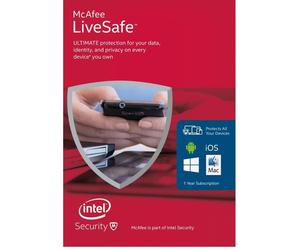 McAfee LiveSafe 1-Year Subscription Card - Unused Code - Supports Windows & Mac