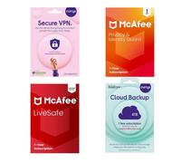Mcafee LiveSafe (1 year, unlimited devices), Privacy and Identity Guard (1 year,1 user), Cloud Backup (4 TB, 1 year) & Secure VPN Bundle