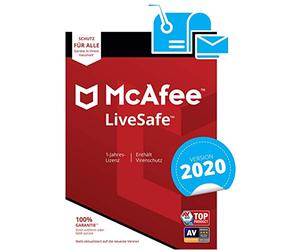 McAfee LiveSafe 2020 | Eine unbegrenzte Anzahl an Geräten | 1 Jahr | PC/Mac/Smartphone/Tablet | Aktivierungscode per Post