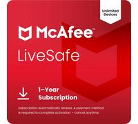 McAfee LiveSafe Digital Download for Unlimited Devices, 1 Year Subscription [Auto-Renews with McAfee], White