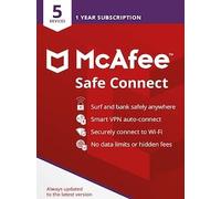 McAfee Safe Connect VPN Premium (Android, Chromebook, iOS, Windows) 5 Devices, 1 Year - McAfee Key - GLOBAL