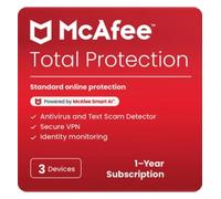 McAfee Total Protection | 1 Year | Suitable for 3 Devices | PC, Mobile or Tablet