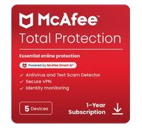 McAfee Total Protection | 5 Installations | Annual Licence | For PC, mobile & tablet