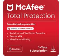 McAfee Total Protection Digital Download for 5 Devices, 1 Year Subscription [Auto-Renews with McAfee], White