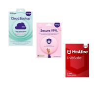 Mcafee VPN, Cloud & Antivirus Bundle: LiveSafe with new Scam Detector x 2 (1 year, auto renewal, unlimited devices, Secure VPN (1 year) & Cloud Backup (4 TB, 1 year)