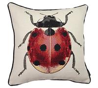 McAlister Textiles Ladybird Throw Cushion Cover Unfilled. Embroidered Decorative Scatter Pillow Original Insect Tapestry Design For Bed Or Sofa 43x43cm Bugs Life Range