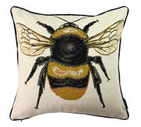 McAlister Textiles Queen Bee Throw Cushion Cover Unfilled. Embroidered Decorative Scatter Pillow Original Insect Tapestry Design For Bed Or Sofa 43x43cm Bugs Life Range