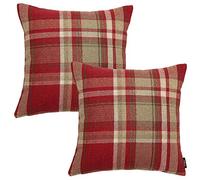 McAlister Textiles Set of 2 Heritage Red Tartan Check Cushion Covers Square Throw Pillows for Bed or Sofa 43x43 Cm - 17x17 Inches