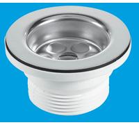McAlpine Centre Pin Bath Waste 70mm Stainless Steel Flange Black PVC Plug - BSW10P