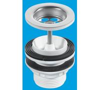 McAlpine BSW11P 1.25" x 60mm Stainless Steel Flange Centre Pin Basin Waste: Backnut & Washer for basin bracket if required & Black PVC Plug in White McAlpine White