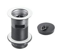 McAlpine BSW12T 1.25" Black Plastic Slotted Basin Waste - Backnut Model 60mm Stainless Steel Flange x 3.5" Tail with PVC Plug