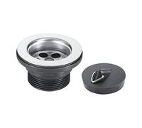 McAlpine BSW15PC 1.5" Centre Pin Bath Waste: 70mm Stainless Steel Flange: Black PVC Plug