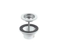 McAlpine BSW1PC 60mm Stainless Steel Flange Centre Pin Basin Waste with Black PVC Plug, CP chain and stay 1¼"