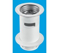 McAlpine BSW2 1.25" White Plastic Basin Waste - Backnut Model: 60mm Stainless Steel Flange x 3.5" Tail with Black PVC Plug McAlpine White