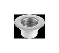 McAlpine Centre Pin Sink Waste: 85mm Stainless Steel Flange with Black PVC Plug CP Chain and Stay - BSW3PC