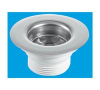 McAlpine BSW6PR Centre Pin Sink Waste: 85mm Stainless Steel Flange with Black PVC Handle Plug