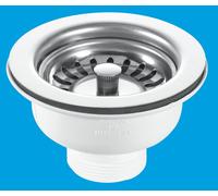 McAlpine BSWCLS 1.5" Basket Strainer Waste: 113mm Stainless Steel Flange: Spring-Loaded Plug: Centre Pin Model in White McAlpine White
