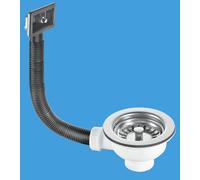 McAlpine BWSTOFRS 1.5" Basket Strainer Waste & Overflow: 113mm Stainless Steel Flange: Stemball Plug: Rectangular Overflow Grid: Centre Pin Model McAlpine Silver